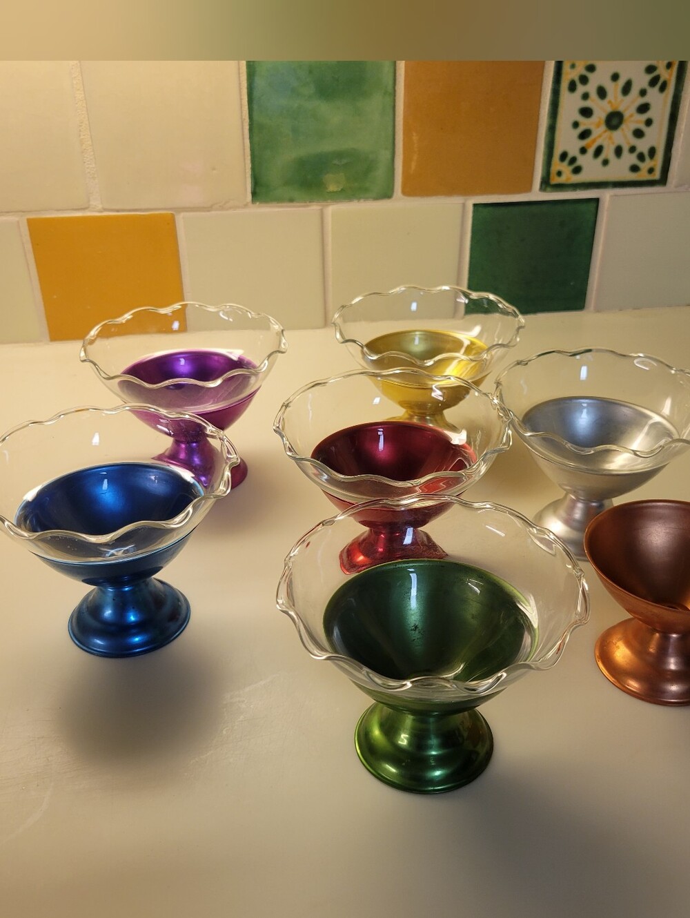 Heller Anodized COLORAMA Sherbet Bowls W/Glass Inserts. Bundle Of 6